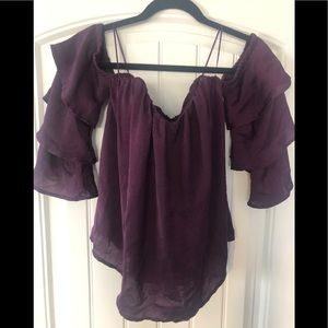 Off shoulder, sweetheart neck, split back blouse